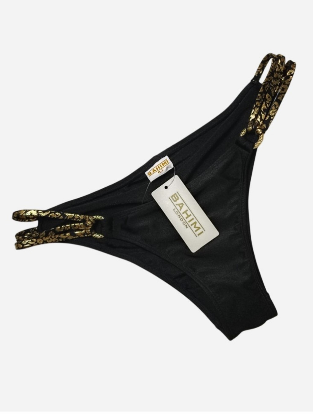 Nwt Bahimi London Miami Cheeky Bikini Bottom Black & Gold Women's Large Baddie — image 2 of 8